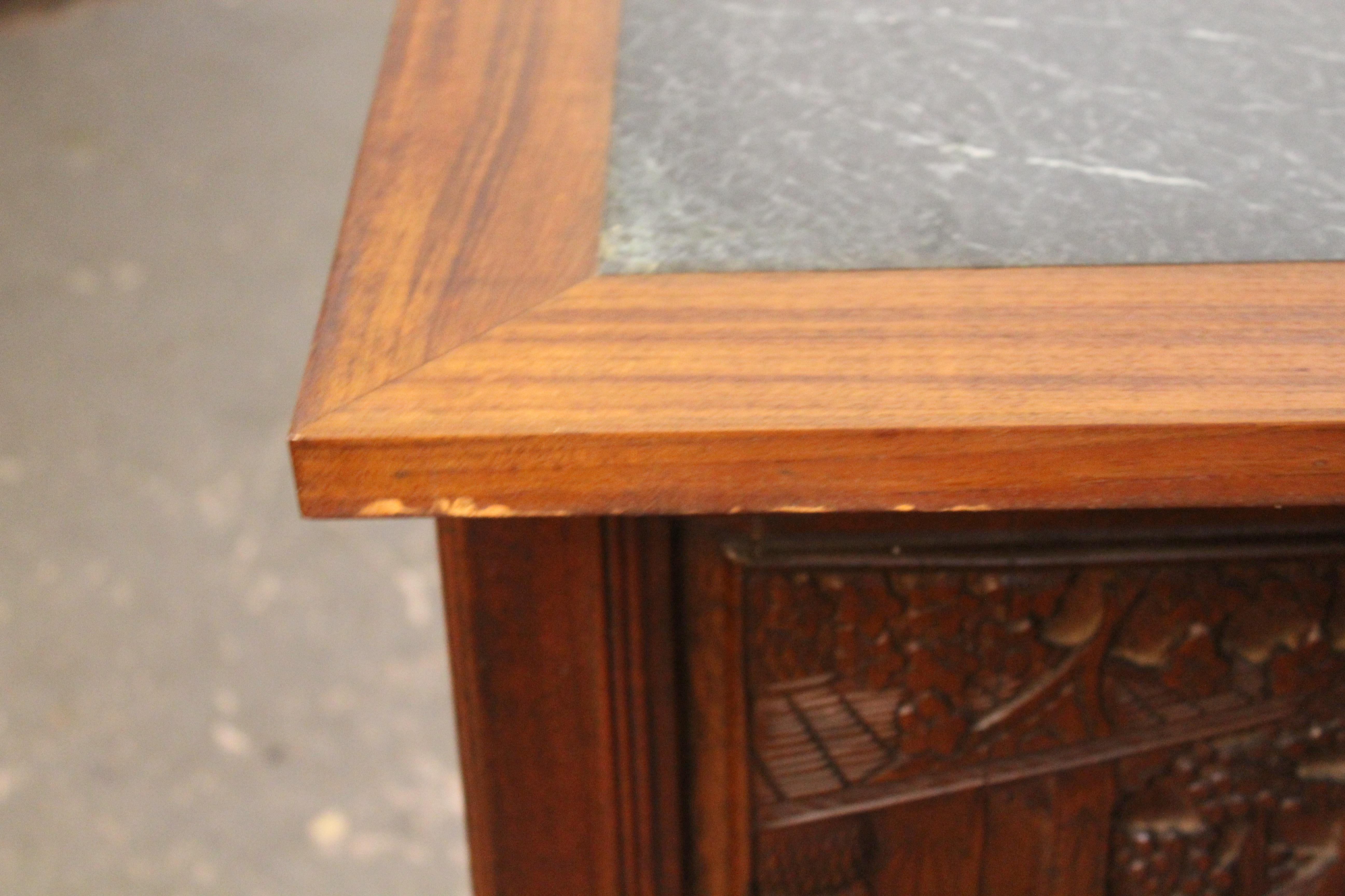 Expanding Carved Asian Motif Bar w/ Marble Top For Sale 13