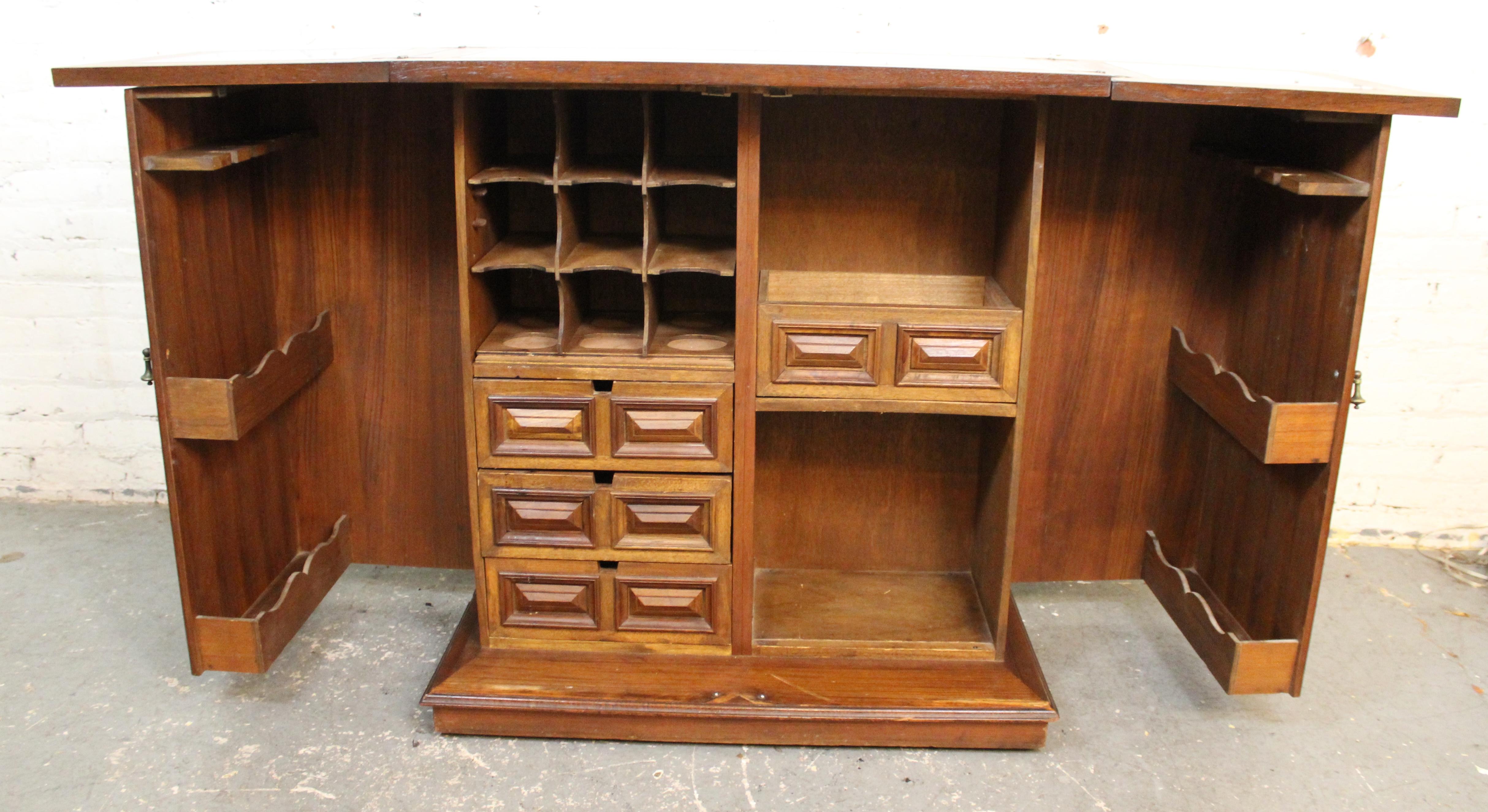 Expanding Carved Asian Motif Bar w/ Marble Top For Sale 2