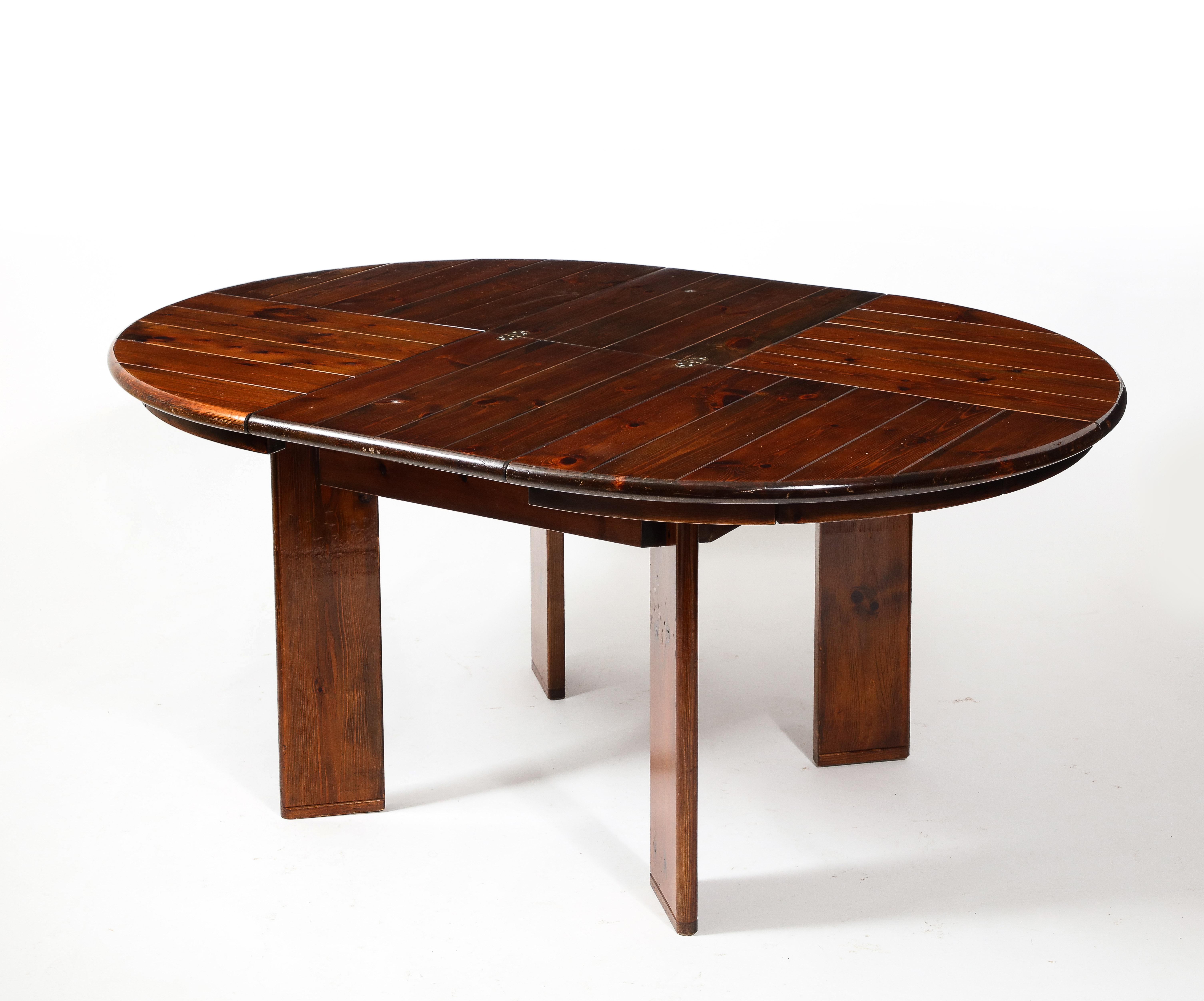 Silvio Coppola Large Round Expandable Dining Table in Pine, Italy 1960's 3
