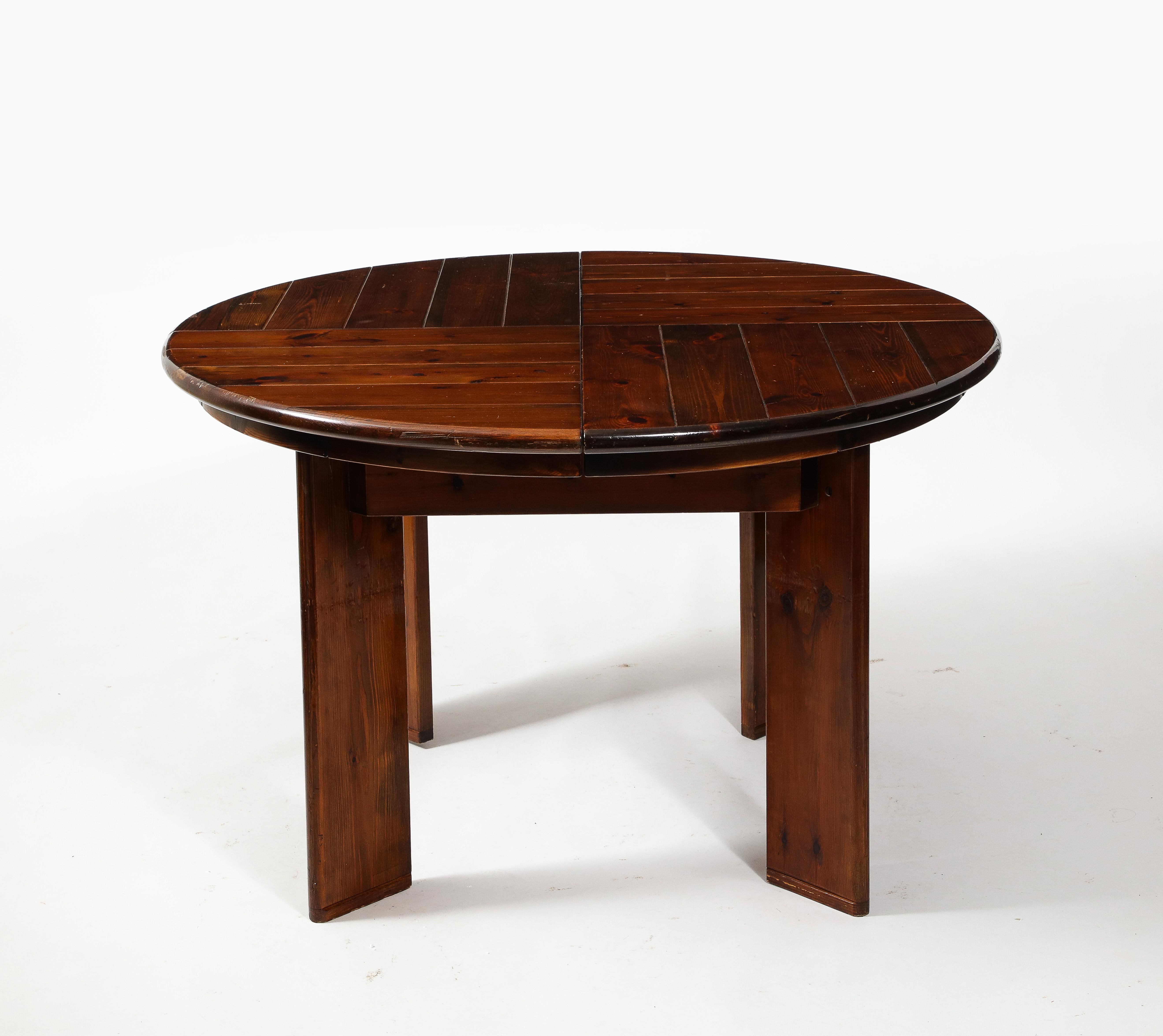 Silvio Coppola Large Round Expandable Dining Table in Pine, Italy 1960's 5