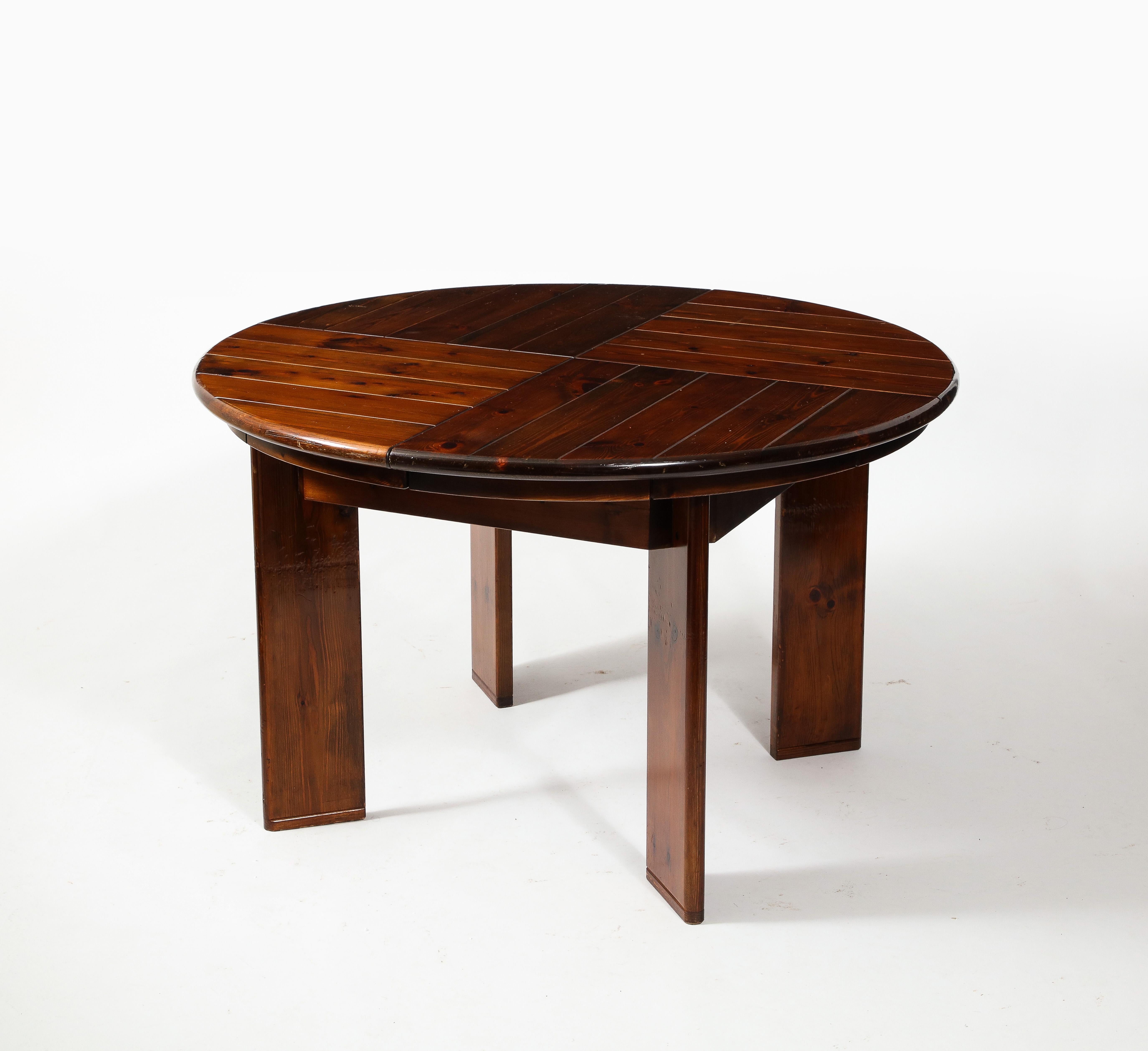 Silvio Coppola Large Round Expandable Dining Table in Pine, Italy 1960's 7