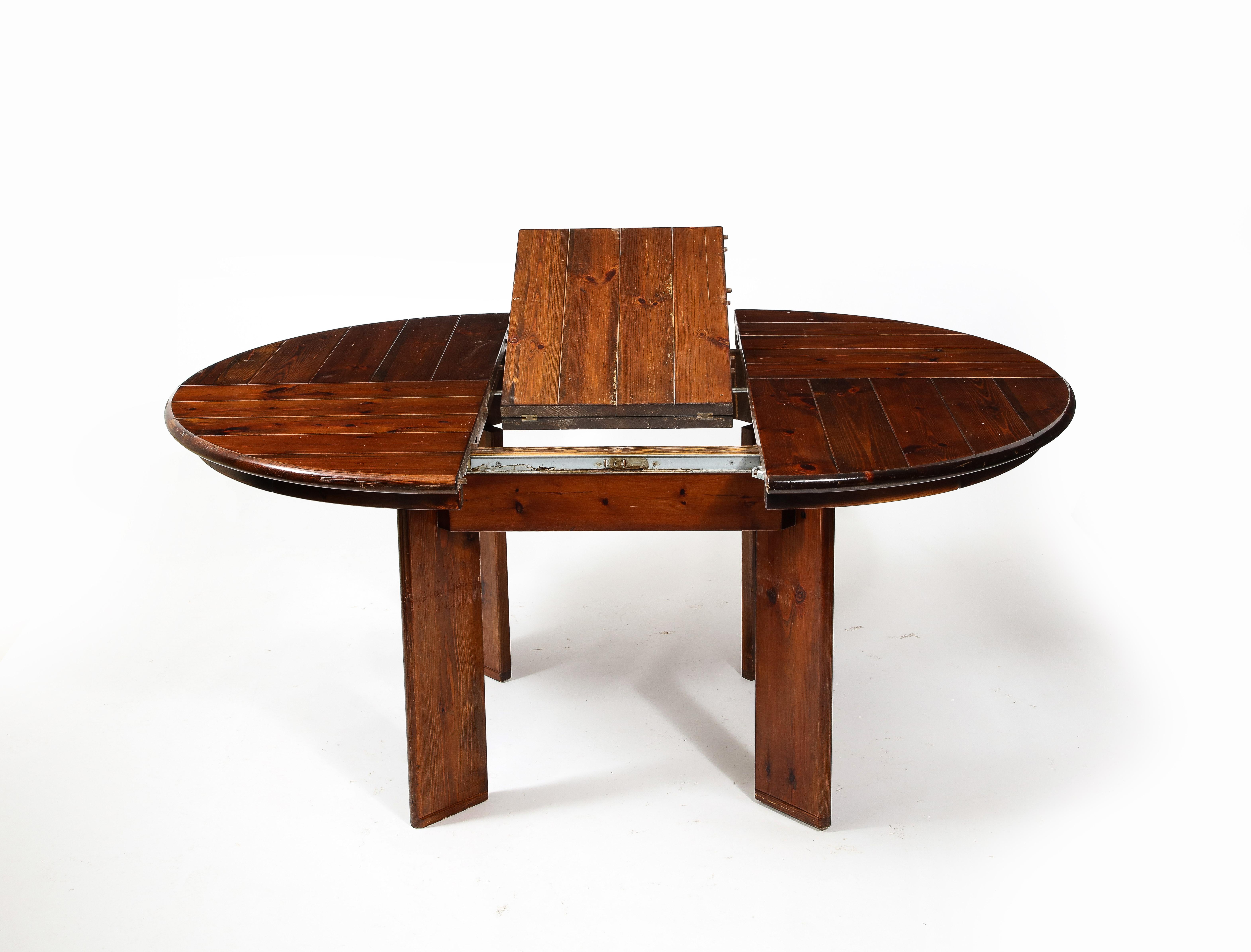 20th Century Silvio Coppola Large Round Expandable Dining Table in Pine, Italy 1960's