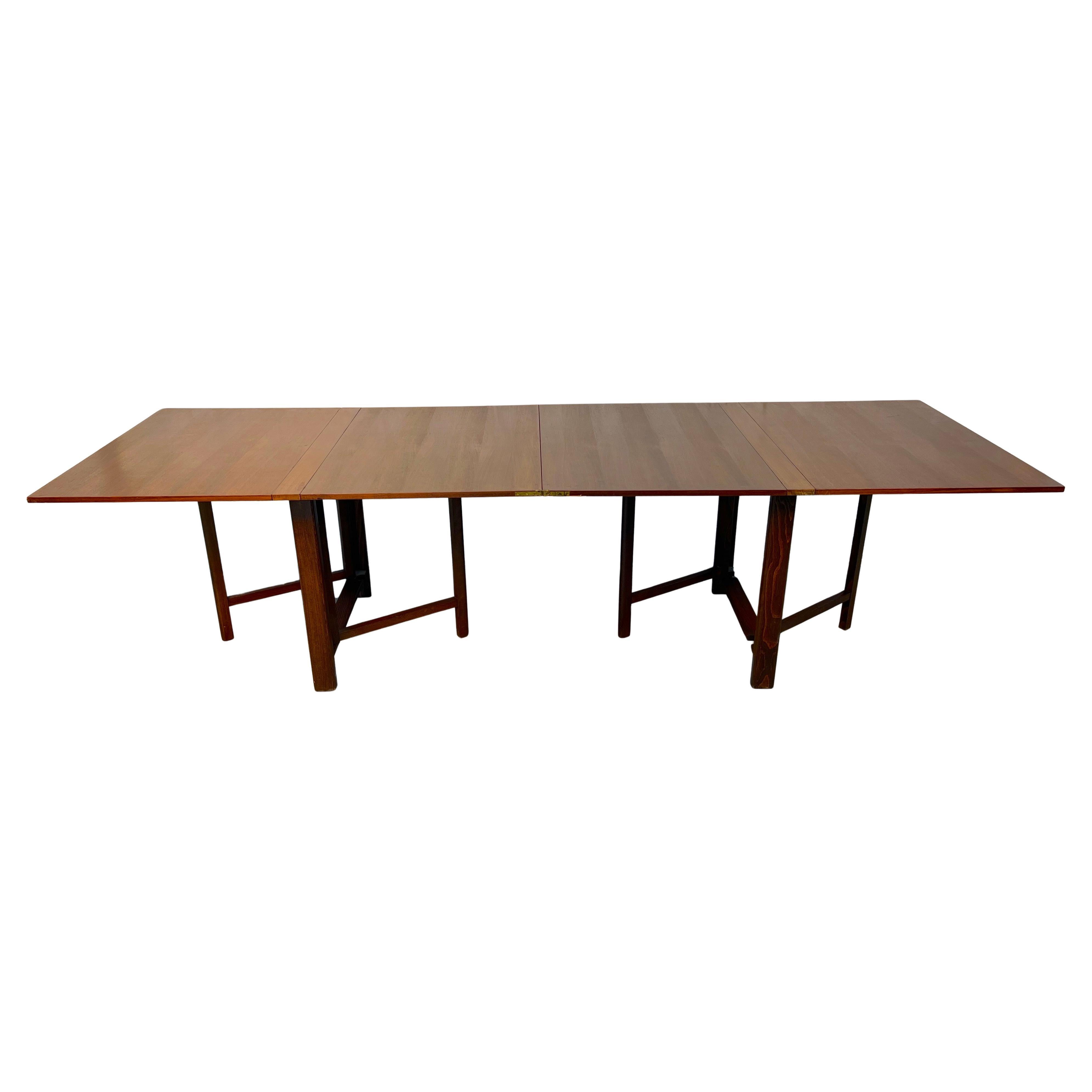 Table à feuilles tombantes en noyer avec piètement extensible