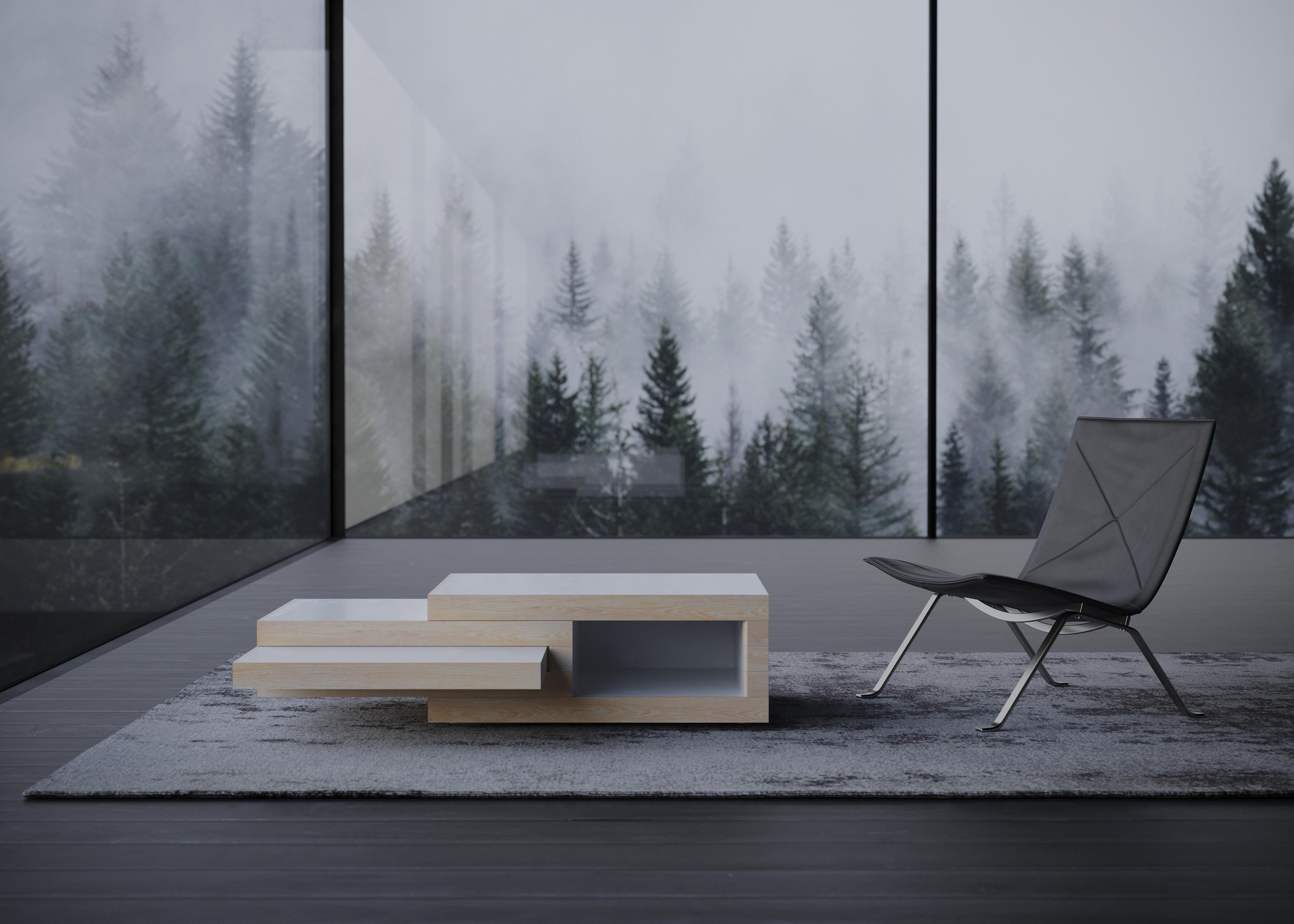 REK coffee table expands and transforms to a variety of geometries and sizes to adapt to any occasion. A coffee table that can be miraculously adapted to your living environment. The two inner parts extend – separately from each other – in two