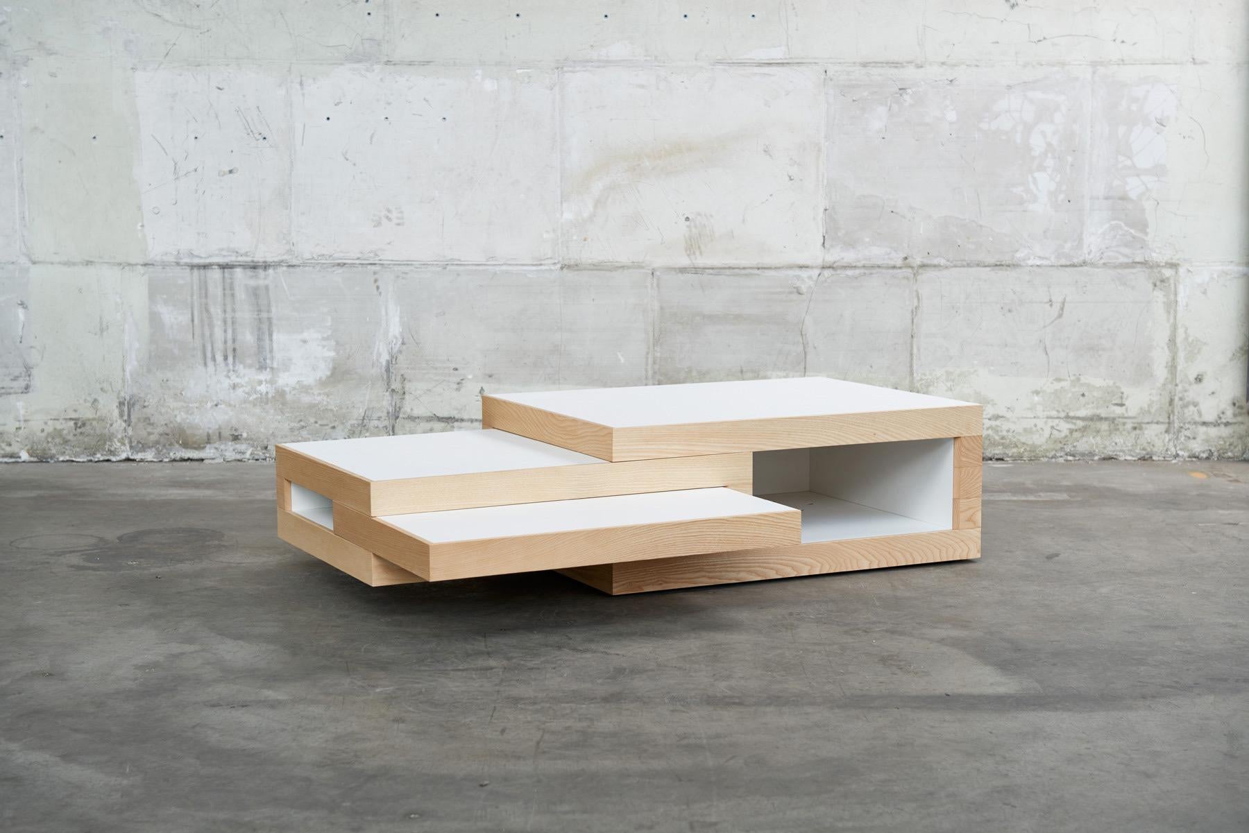 Scandinavian Modern Expanding Rek Coffee Table (Ash Wood & white) by Reinier De Jong For Sale