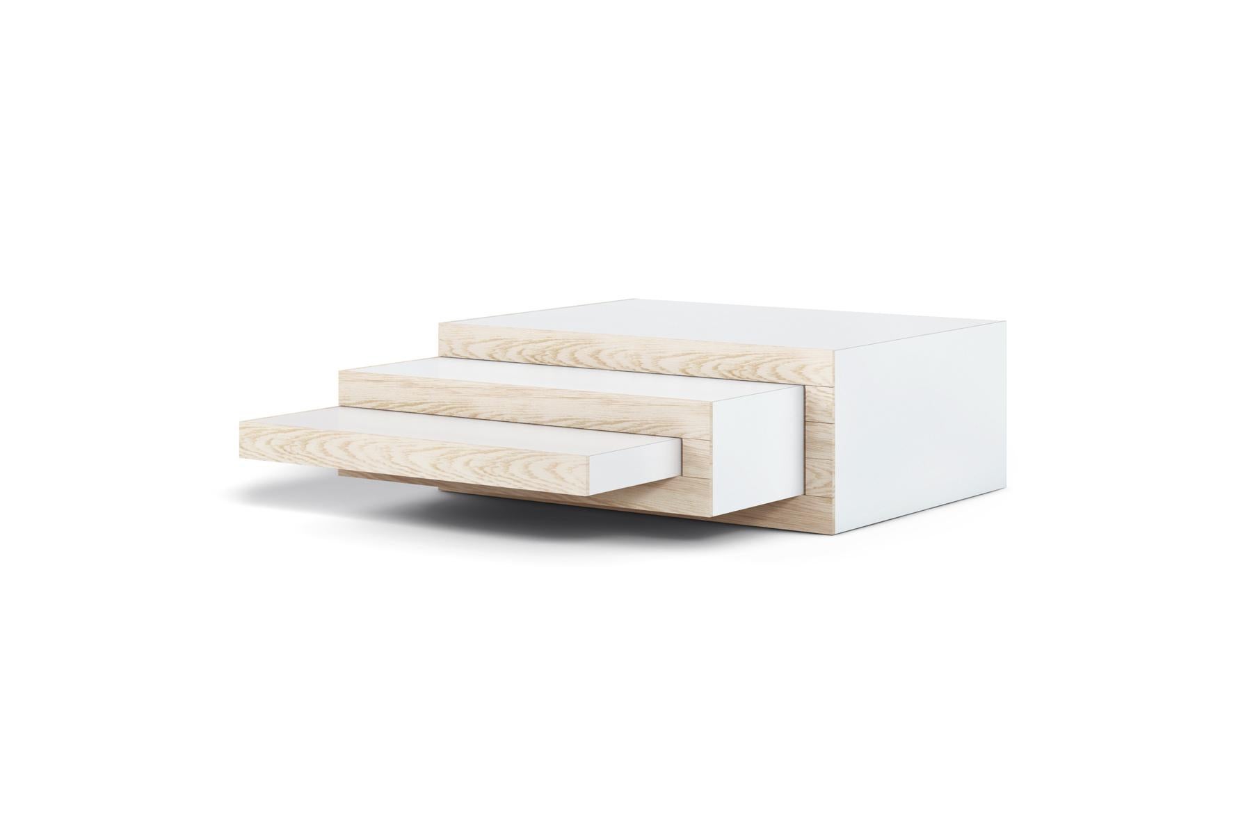 Expanding Rek Coffee Table (Ash Wood & white) by Reinier De Jong In New Condition For Sale In ROTTERDAM, ZH