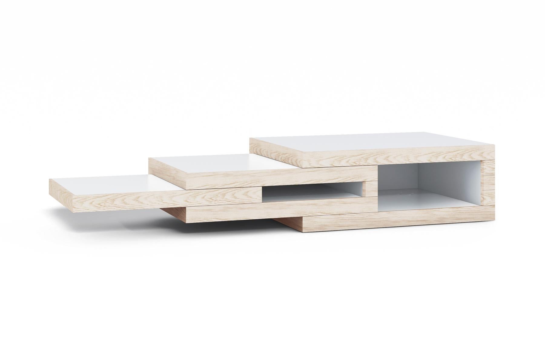 Expanding Rek Coffee Table (Ash Wood & white) by Reinier De Jong For Sale 1