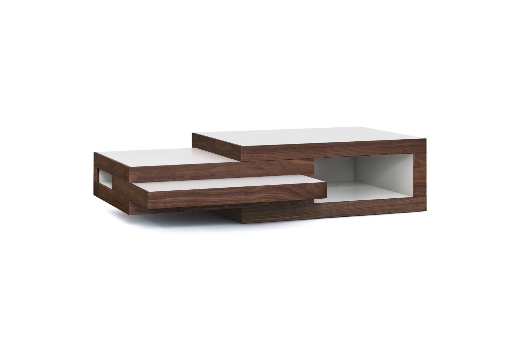 Expanding Rek Coffee Table 'Walnut Wood & White' by Reinier de Jong In New Condition For Sale In ROTTERDAM, ZH