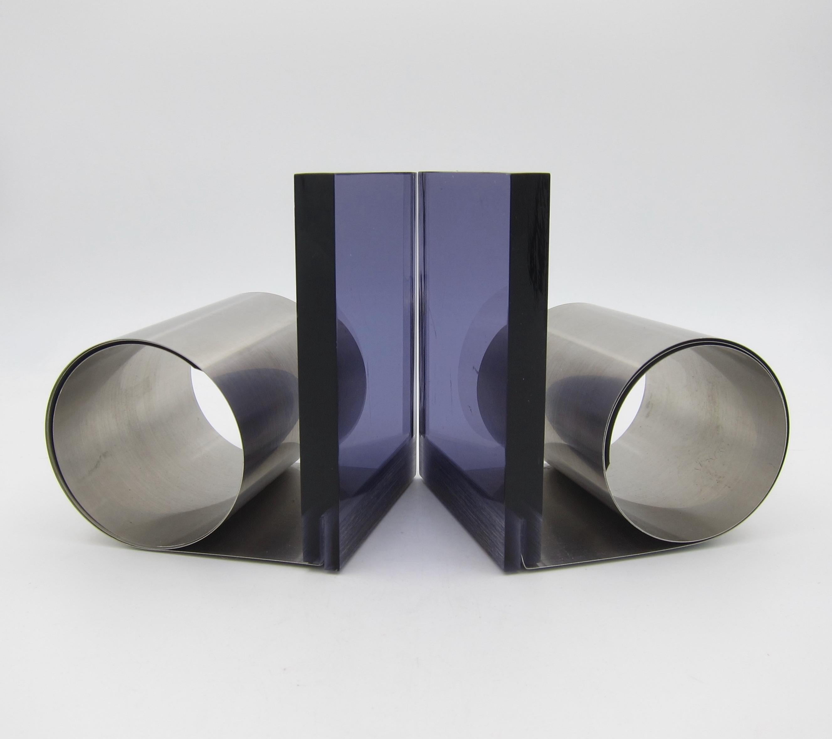 English Expanding Vintage Bookends in Purple Lucite and Coiled Metal, Made in England