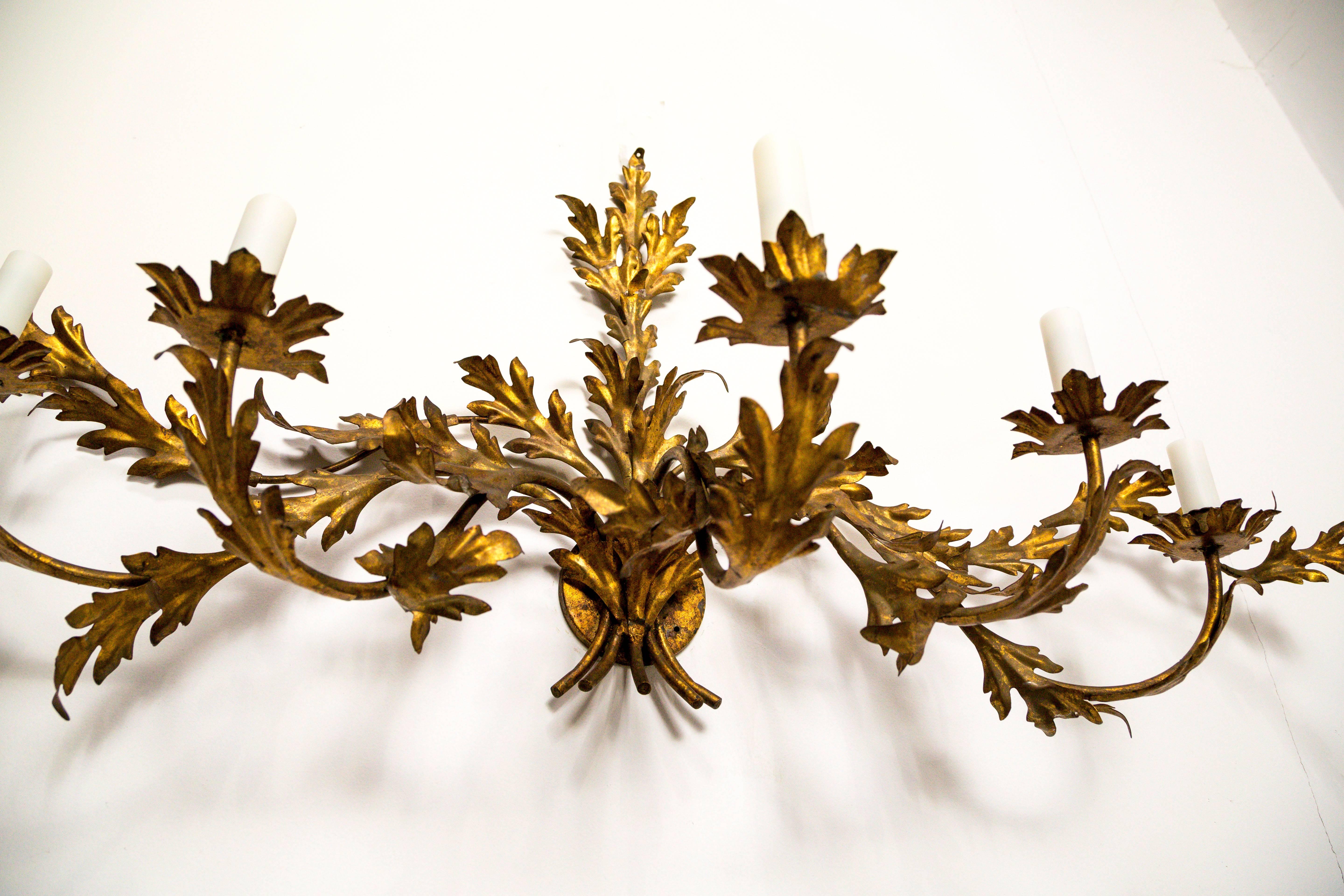 20th Century Expansive Gilded Leaves Sconce For Sale