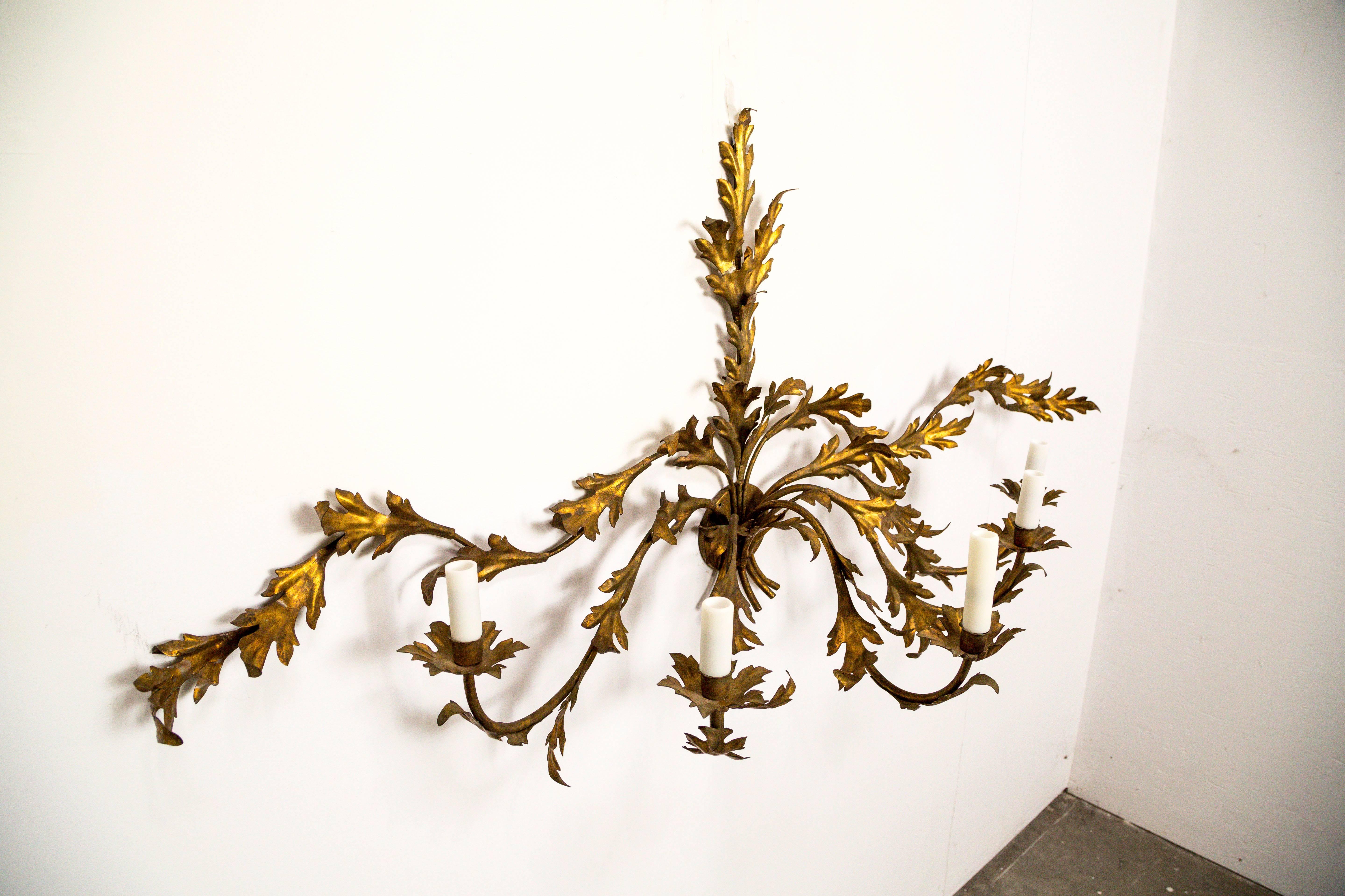 Expansive Gilded Leaves Sconce For Sale 1