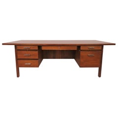 Vintage Expansive Seven Foot Executive Desk in Walnut by Lehigh-Leopold, d. 1969