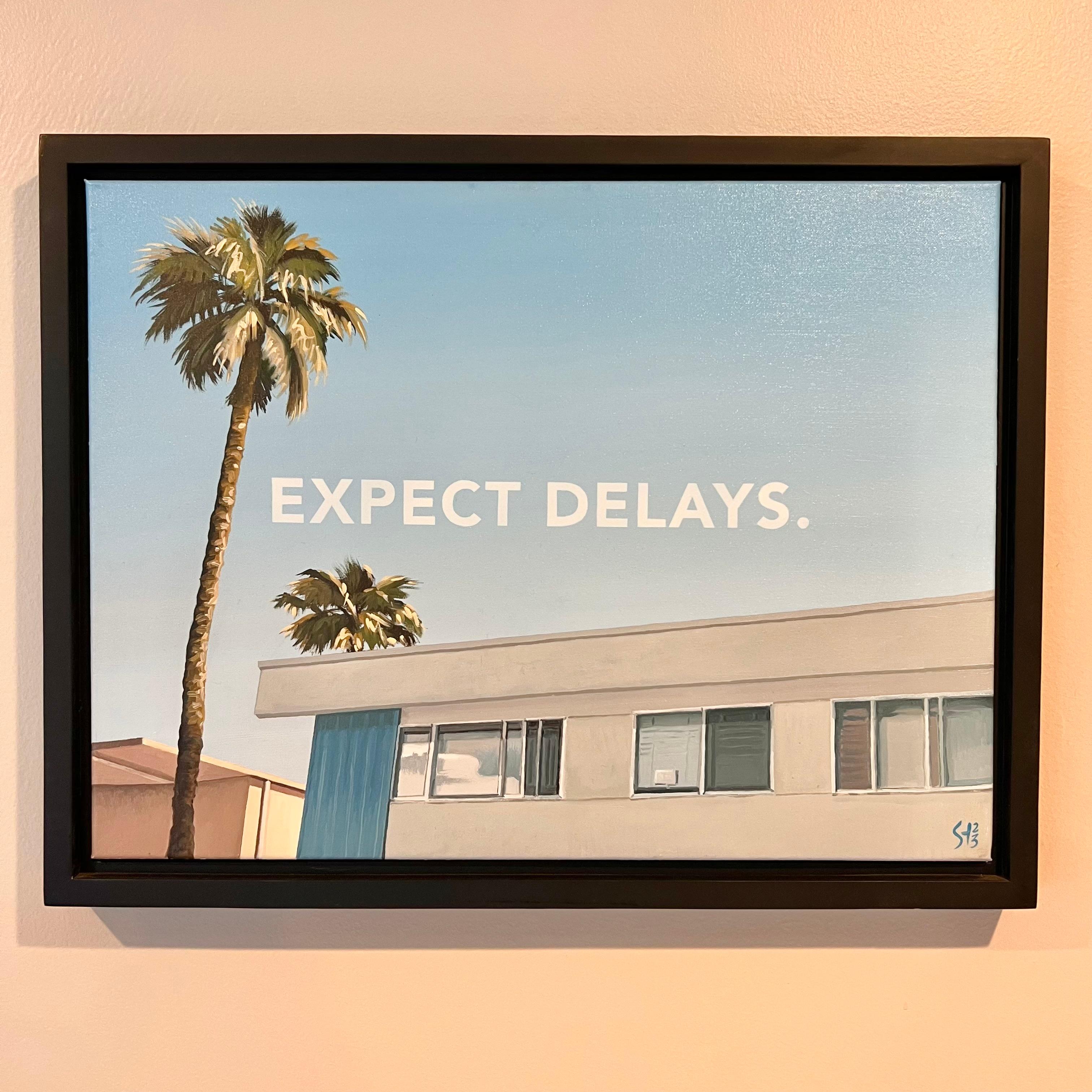 „EXPECT DELAYS“ – Originales Gemälde in Öl auf Leinwand, 2023 (amerikanisch) im Angebot