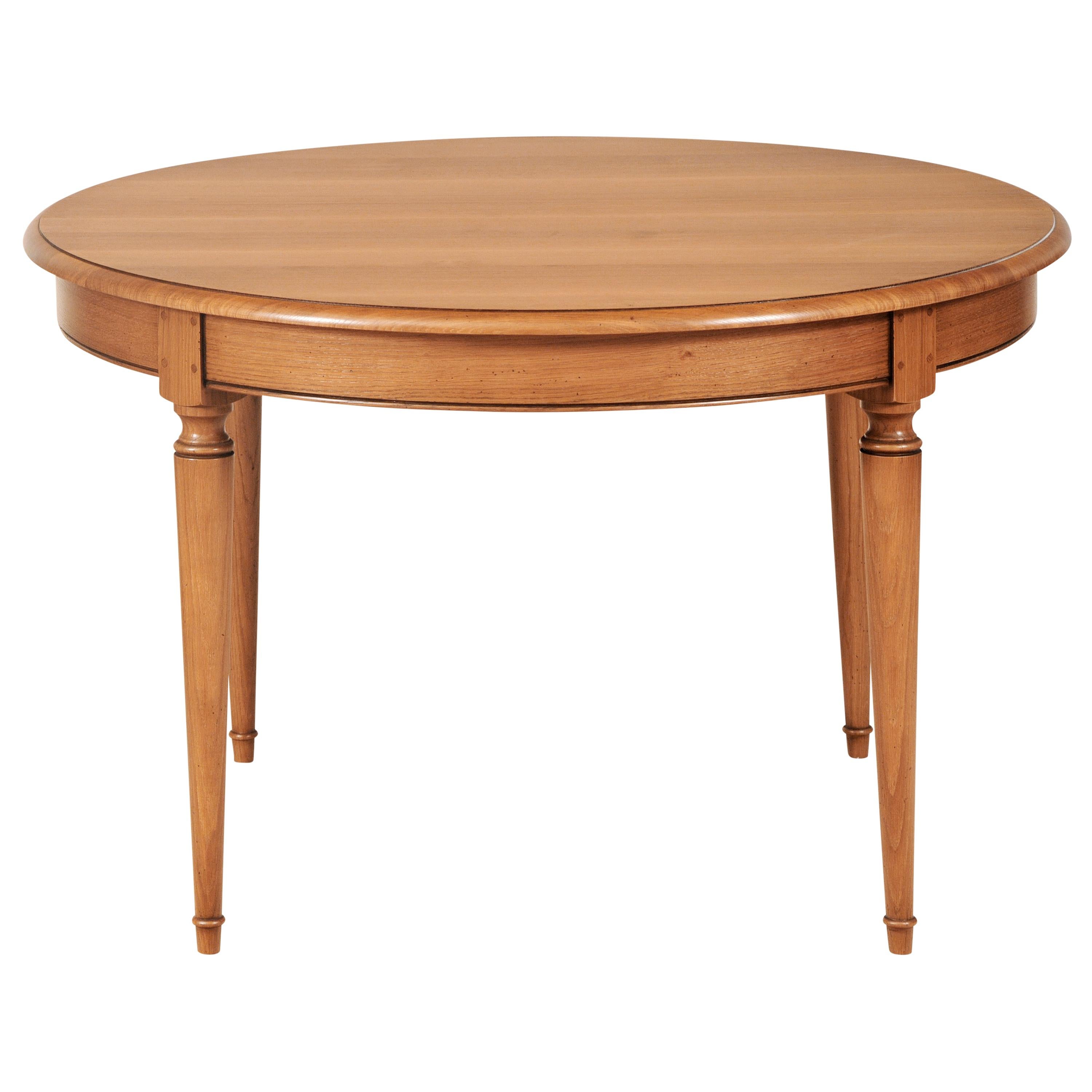 Hand-Crafted French Louis Philippe Style,  Round Table with 4 leaves in Oak from France For Sale
