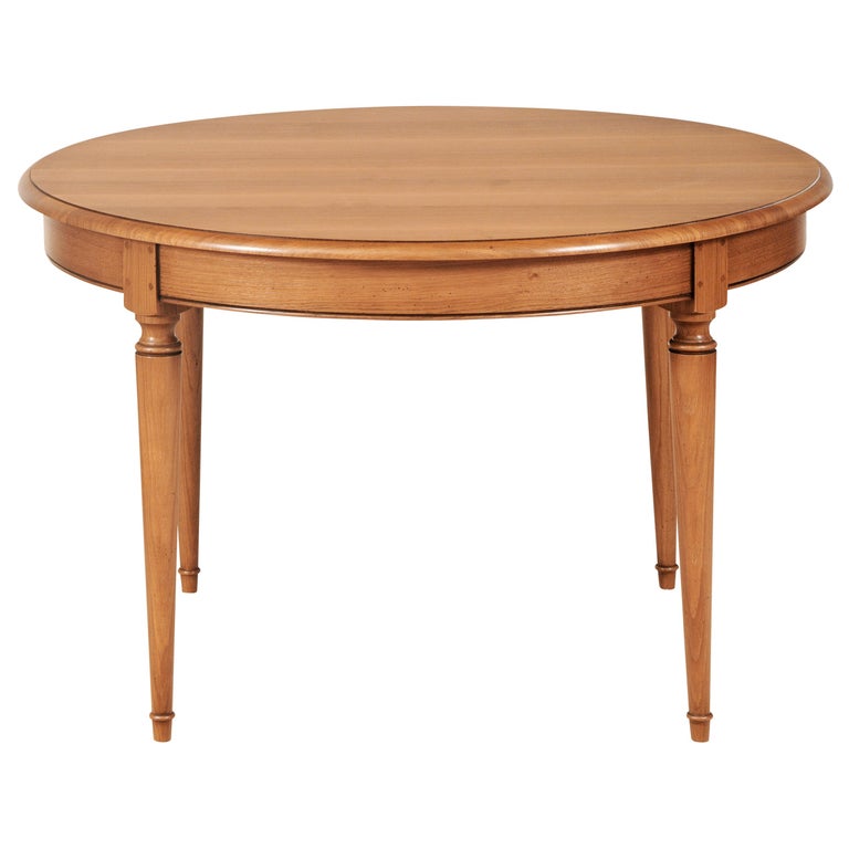 Wood French Louis Philippe Style,  Round Table with 4 leaves in Oak from France For Sale