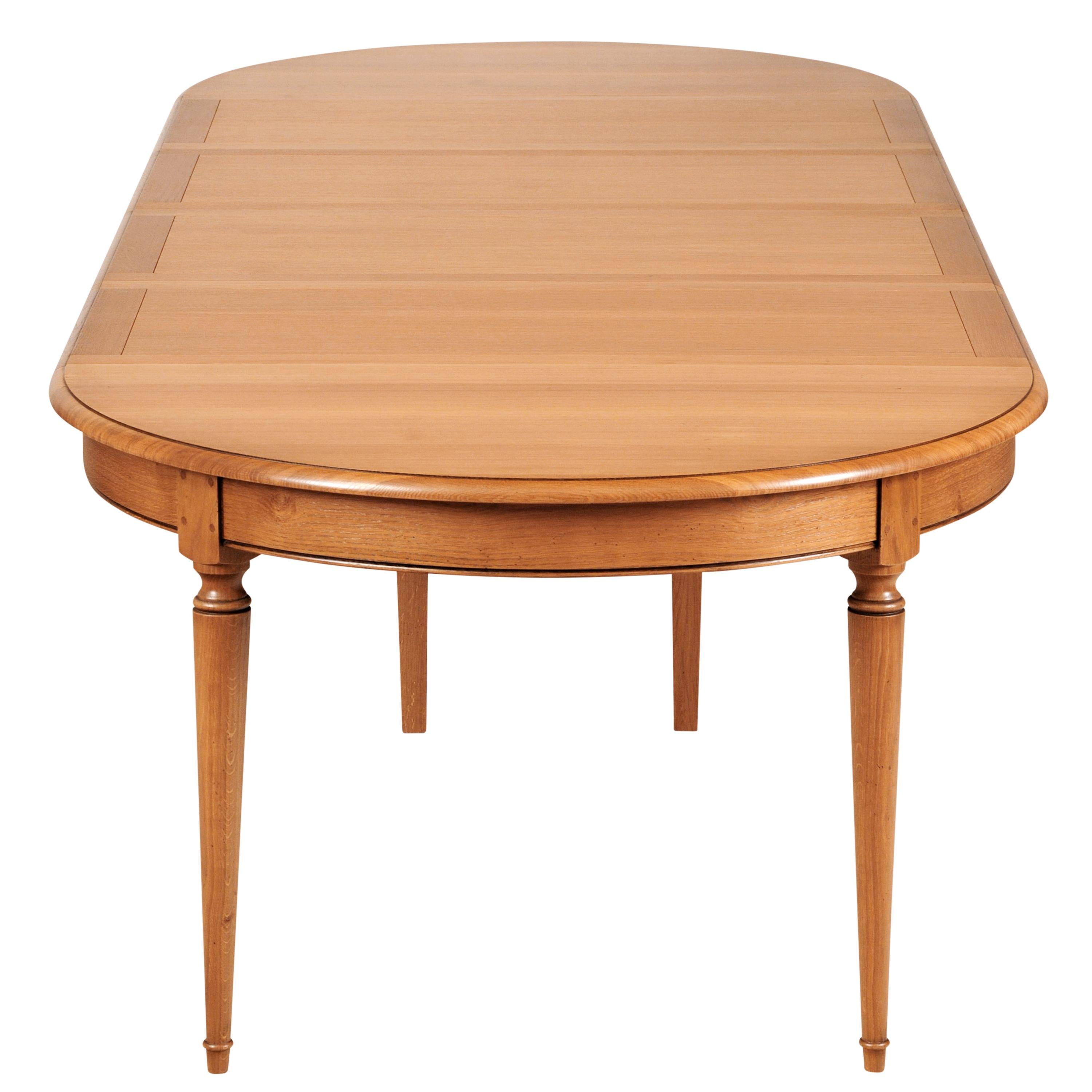 Mesa redonda extensible estilo Louis Philippe en roble macizo y 4 hojas Madera en venta