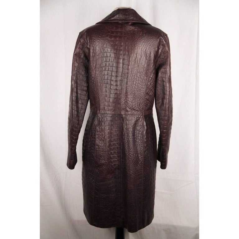 EXPENSIVE! Brown Embossed Leather COAT Size 44 For Sale at 1stDibs