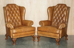 Paire de fauteuils à dossier en cuir marron teint à la main de Provasi (Italie)