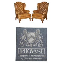 Paire de fauteuils à dossier en cuir marron teint à la main de Provasi (Italie)