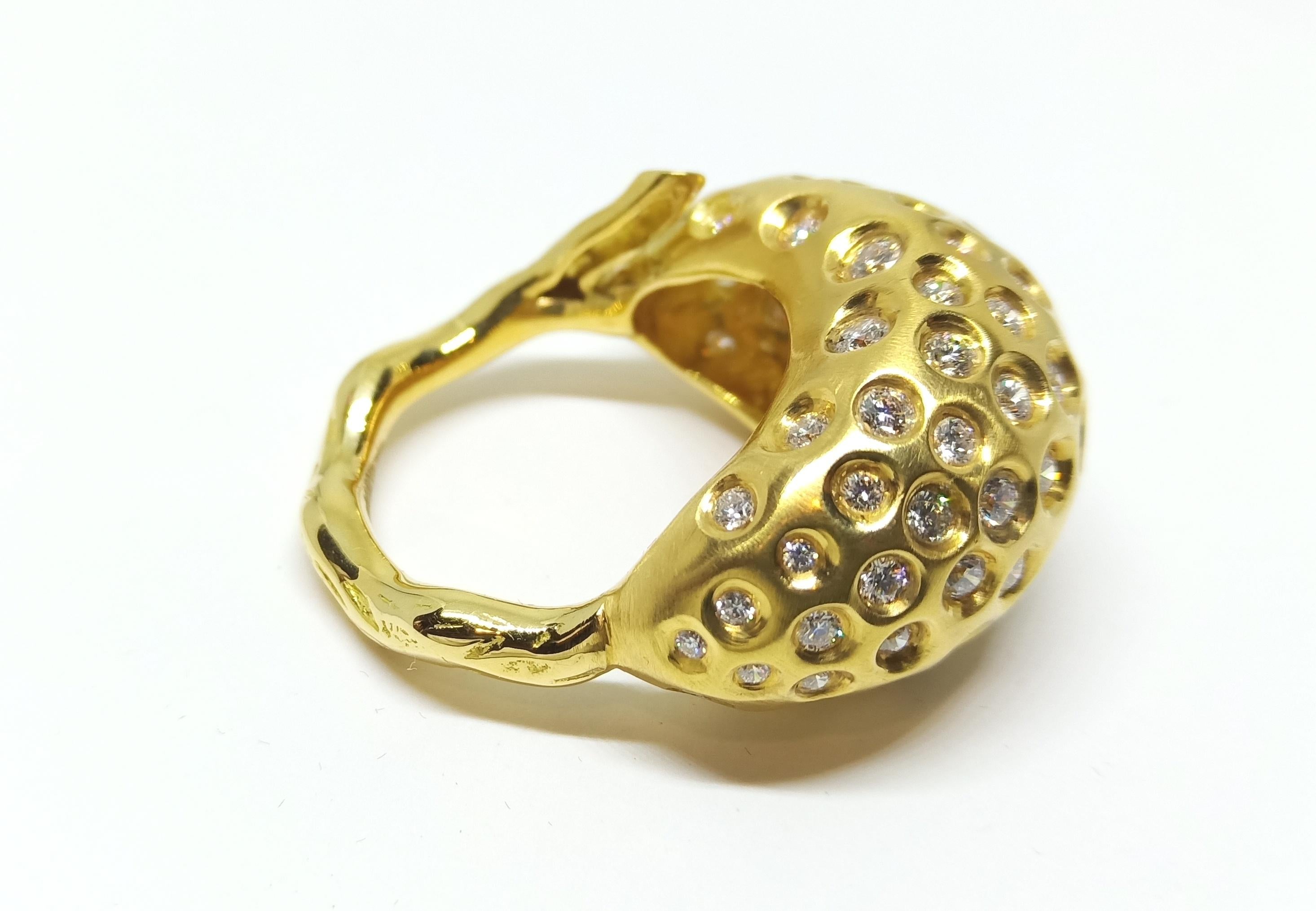 Women's Awe follows you with One of a Kind White Diamond Yellow Gold Cocktail Ring For Sale