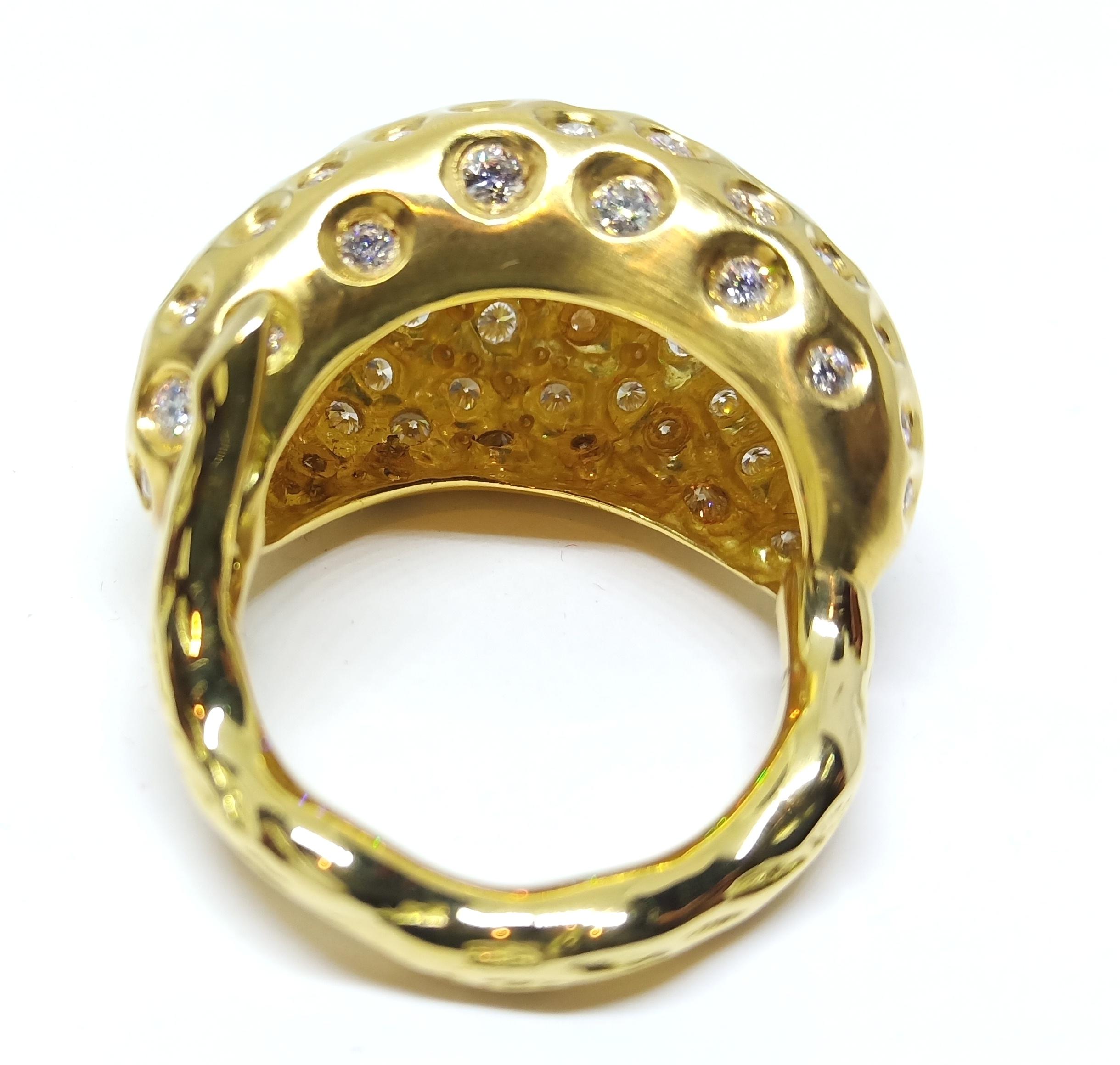 Awe follows you with One of a Kind White Diamond Yellow Gold Cocktail Ring For Sale 1