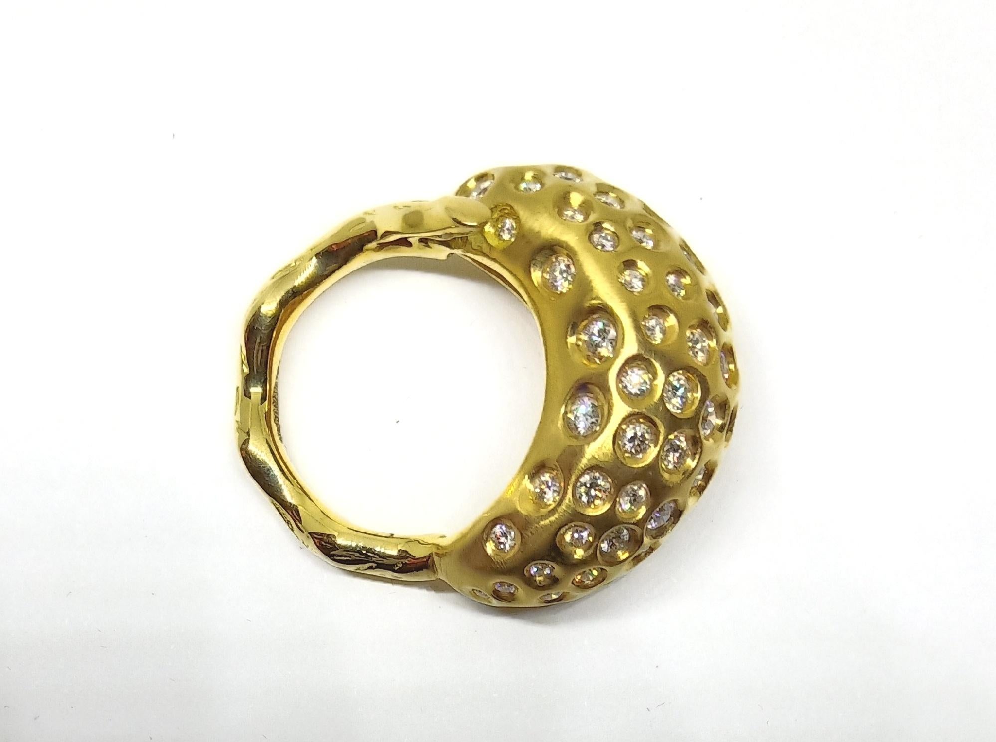 Awe follows you with One of a Kind White Diamond Yellow Gold Cocktail Ring For Sale 3