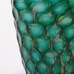 Experimental Murano Glass Vase in Green, White and Gold Flecks, Italy, 1950s