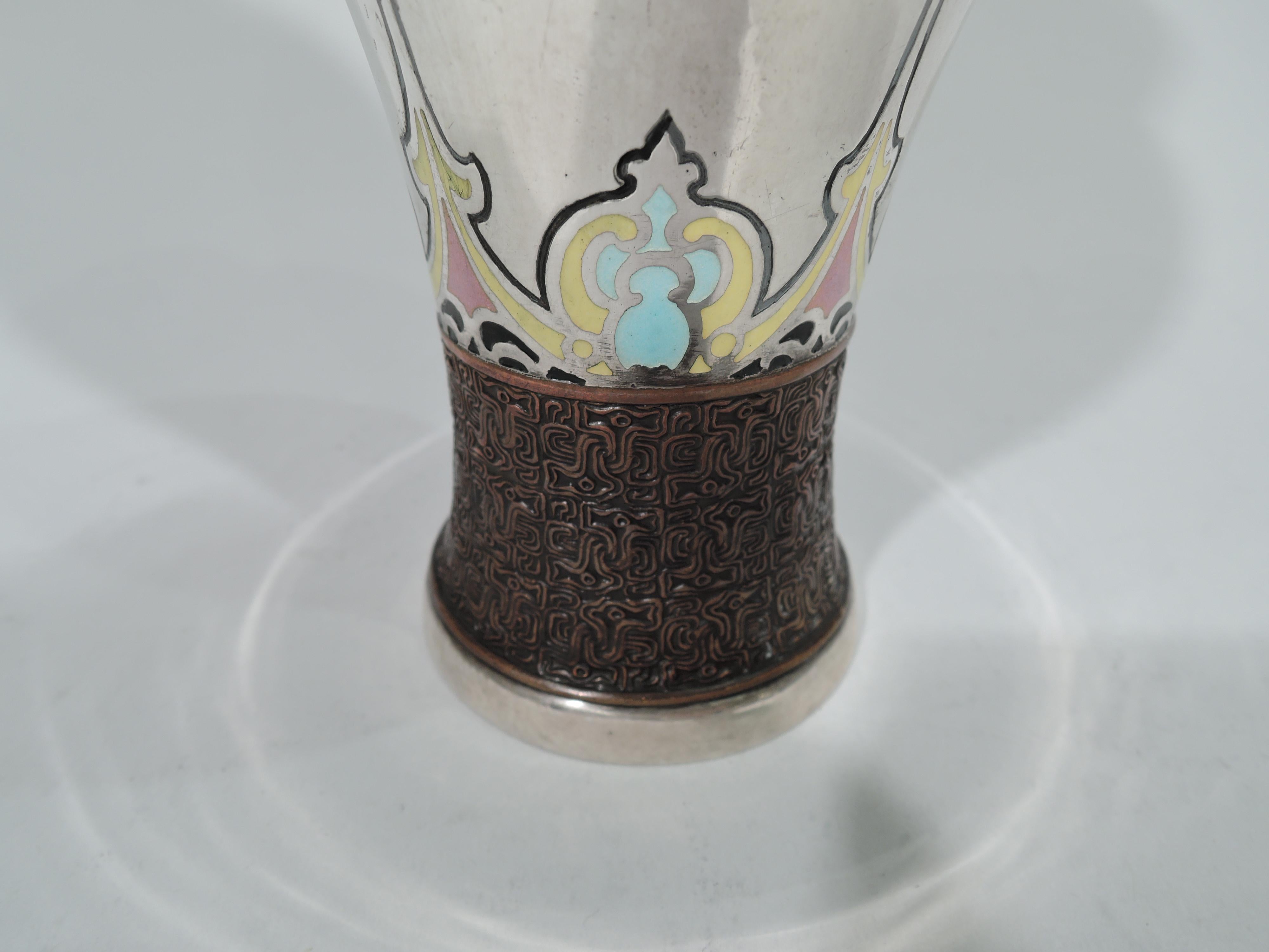 Experimental Tiffany Art Nouveau Mixed Metal, Sterling Silver, and Enamel Vase In Good Condition In New York, NY