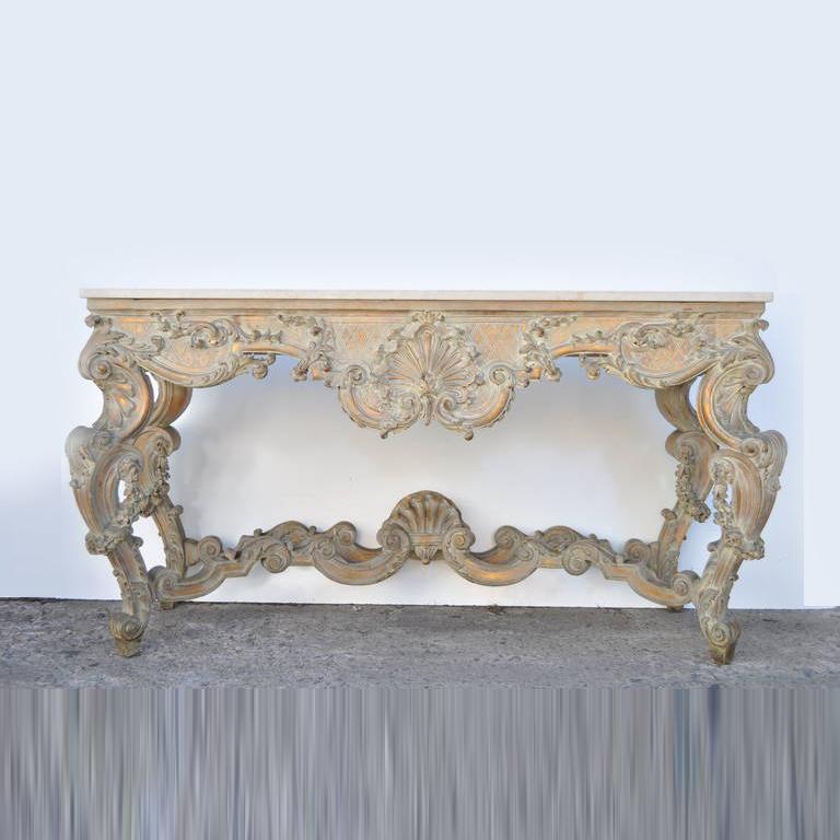 Expertly Carved French Marble-Top Console in the Louis XV Rococo Taste For Sale 5