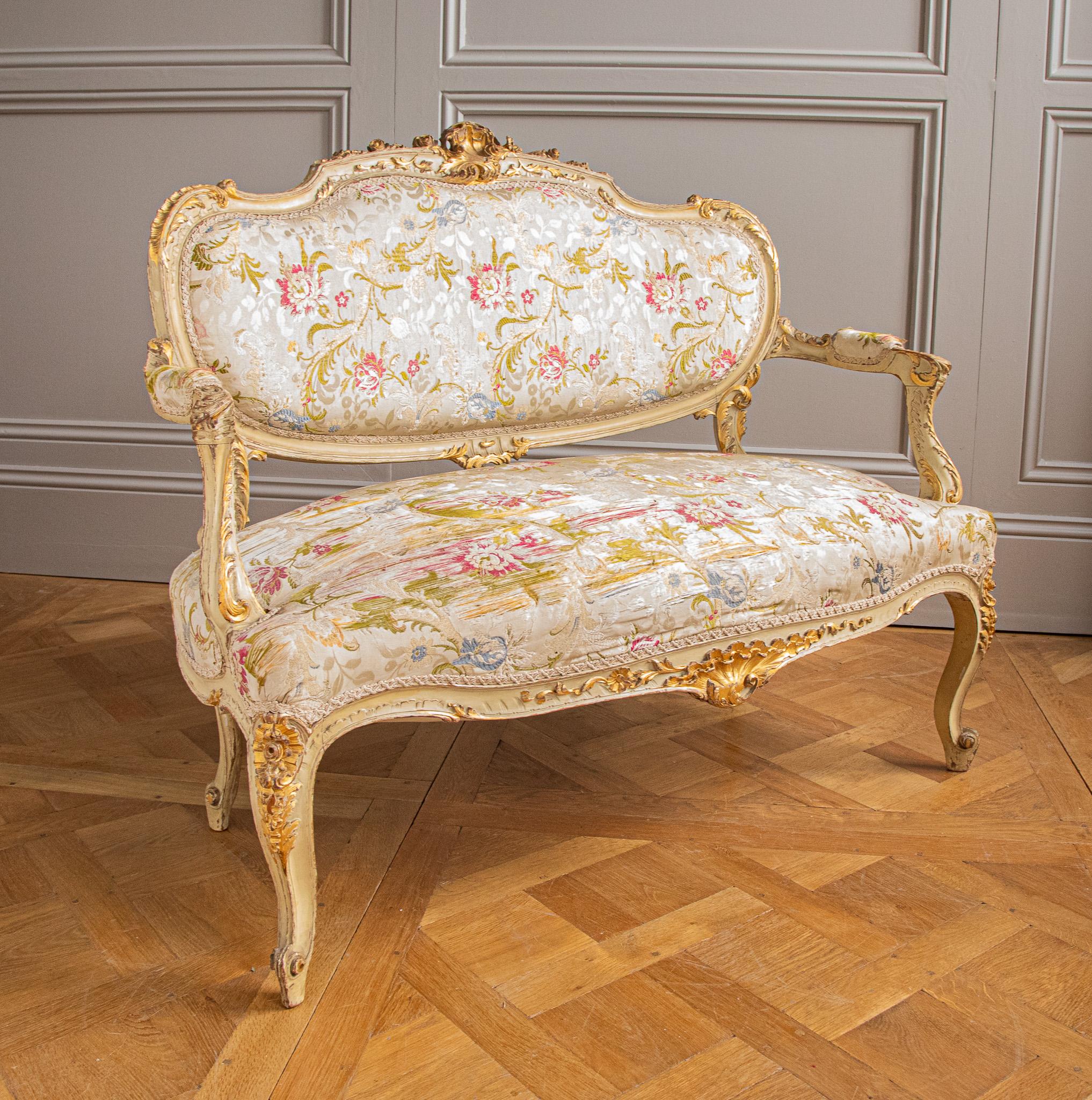 19th Century Italian Carved Gilt-wood Salon Suite - Sofa, Chairs & Footstools  For Sale 9