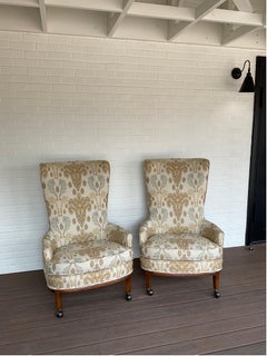 Expertly Restored 1960s Vintage Art Deco Tall Back Club Chairs - a Pair