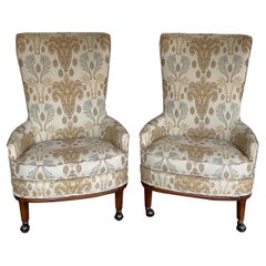 Expertly Restored 1960s Vintage Art Deco Tall Back Club Chairs - a Pair