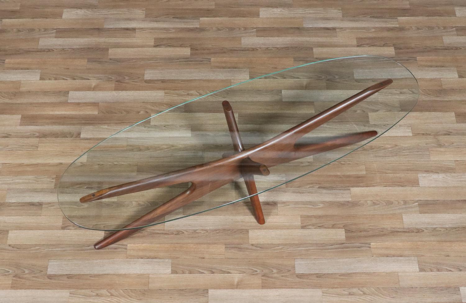 Expertly Restored - Adrian Pearsall 893-TGO Coffee Table w/ Surfboard Glass Top (Mitte des 20. Jahrhunderts) im Angebot