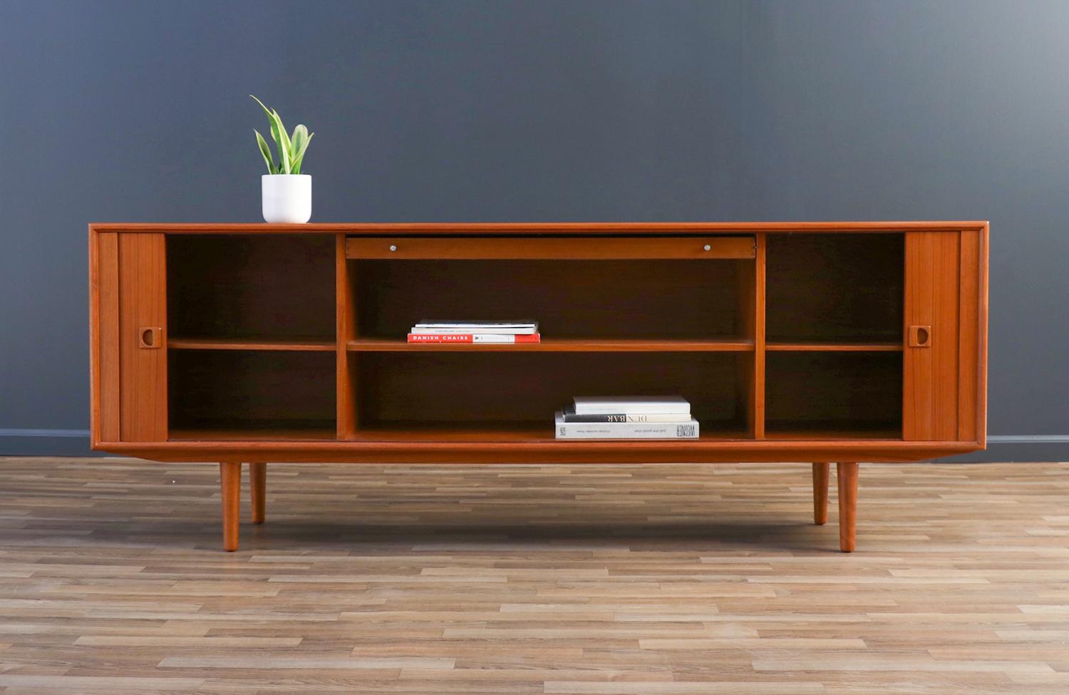 Mid-Century Modern Expertly Restored - Axel Christiansen Teak Tambour-Door Credenza for Aco Mobler For Sale