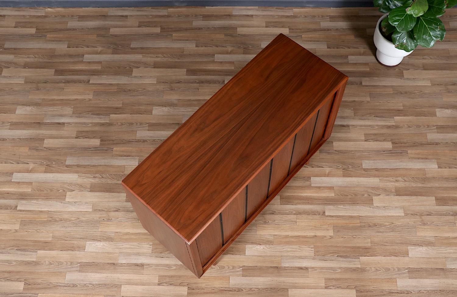 Resin Expertly Restored - California Modern Tambour-Door Walnut Credenza by Barzilay