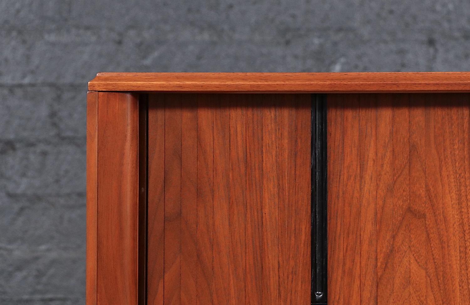 Expertly Restored - California Modern Tambour-Door Walnut Credenza by Barzilay 1