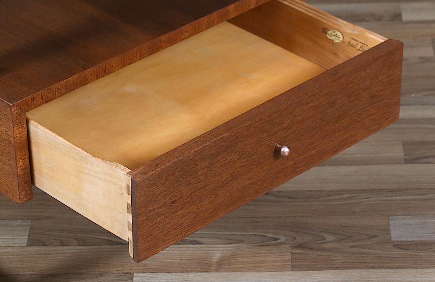 Wood Expertly Restored - California Modern Two-Tier Night Stand by Paul Laszlo For Sale
