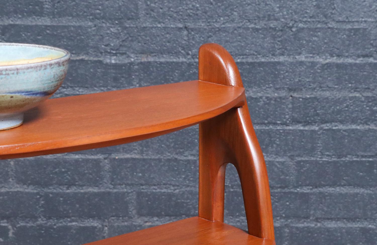 Wood Expertly Restored - California Studio Craft Organic Modern Teak Counter Shelf For Sale