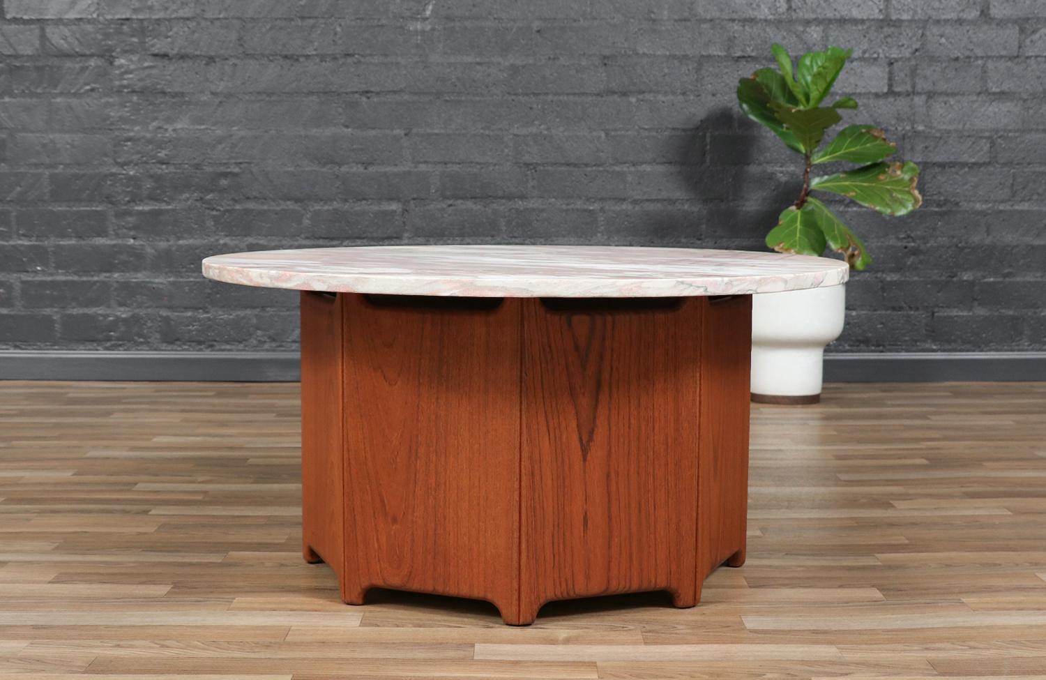 American Expertly Restored - Californian Modern Sculpted Coffee Table w/ Pink Marble Top For Sale