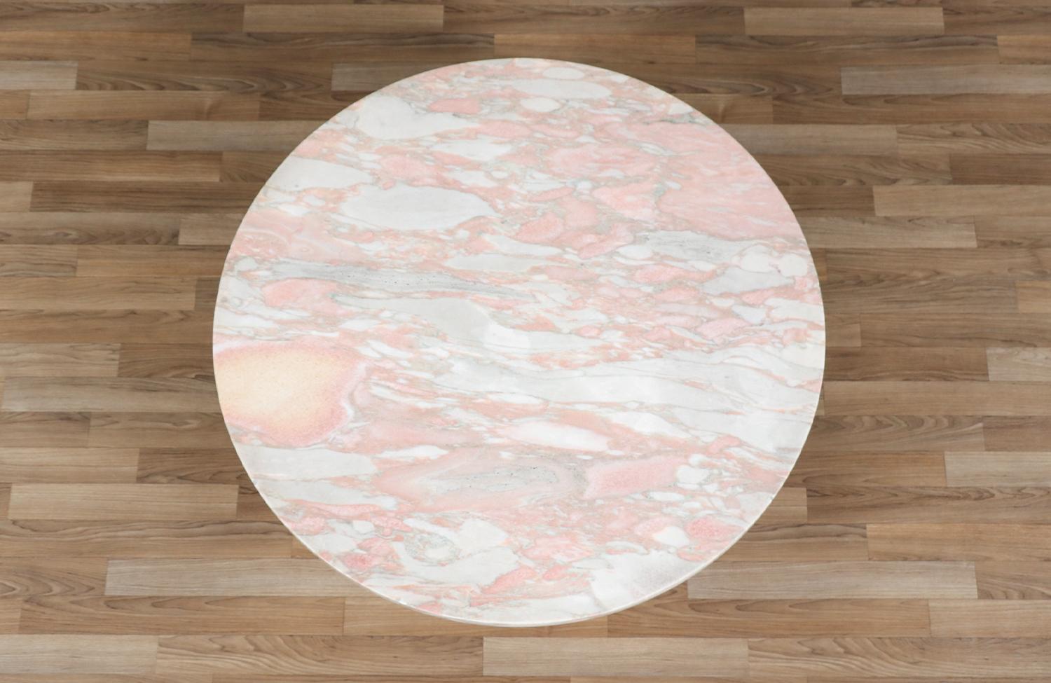 Expertly Restored - Californian Modern Sculpted Coffee Table w/ Pink Marble Top In Excellent Condition For Sale In Los Angeles, CA