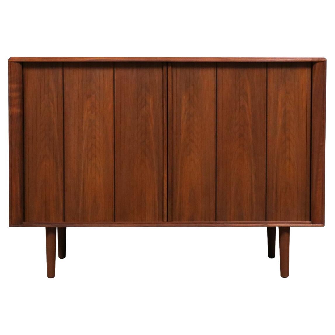 Expertly Restored - Californian Modern Tambour-Door Walnut Credenza by Barzilay For Sale