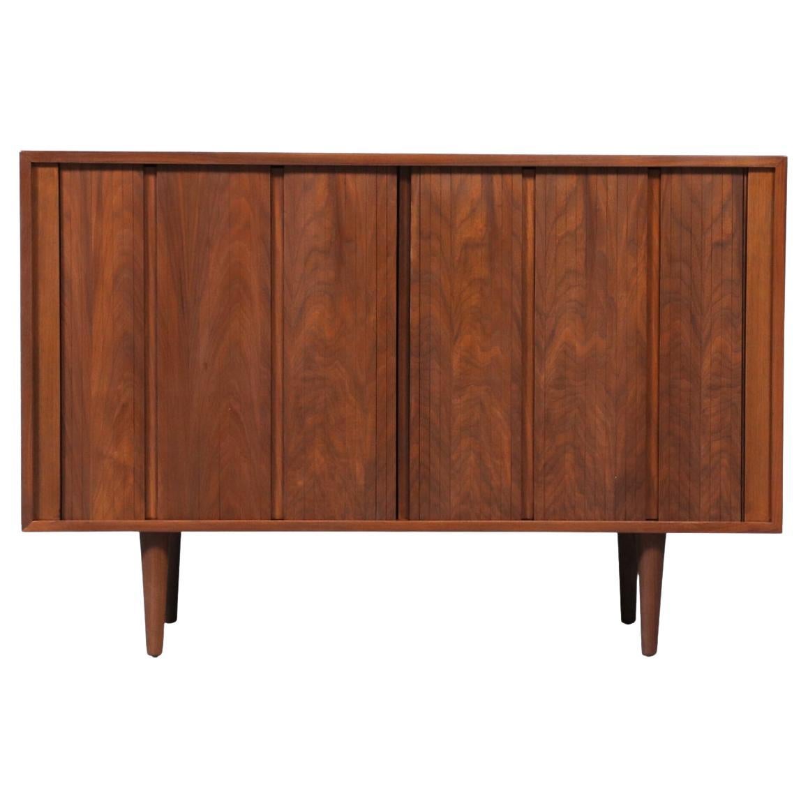 Expertly Restored-Californian Modernist Tambour-Door Walnut Credenza by Barzilay For Sale