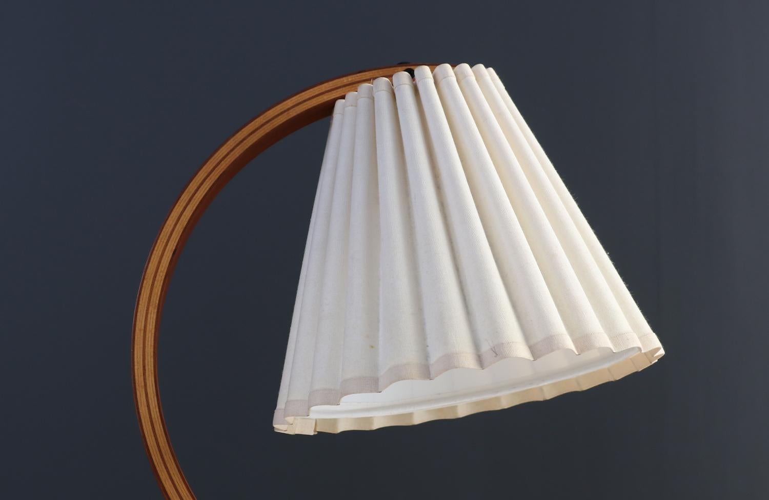 Linen Danish Modern Arc Table Lamp by Mads Caprani For Sale