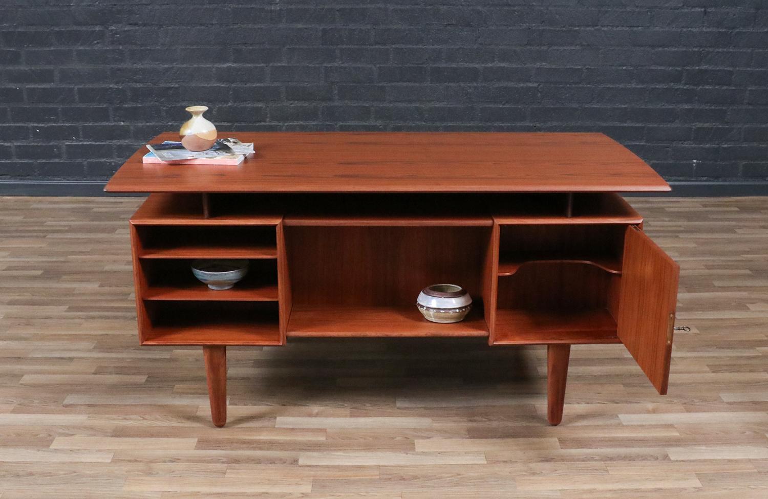 Wood Expertly Restored - Danish Modern Floating Top Teak Desk w/ Bookcase For Sale