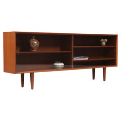 Expertly Restored - Danish Modern Low-Profile Teak Bookcase w/ Glass Doors