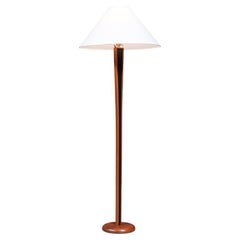 Expertly Restored - Danish Modern Sculpted Teak Floor Lamp w/ Linen Cone Shade