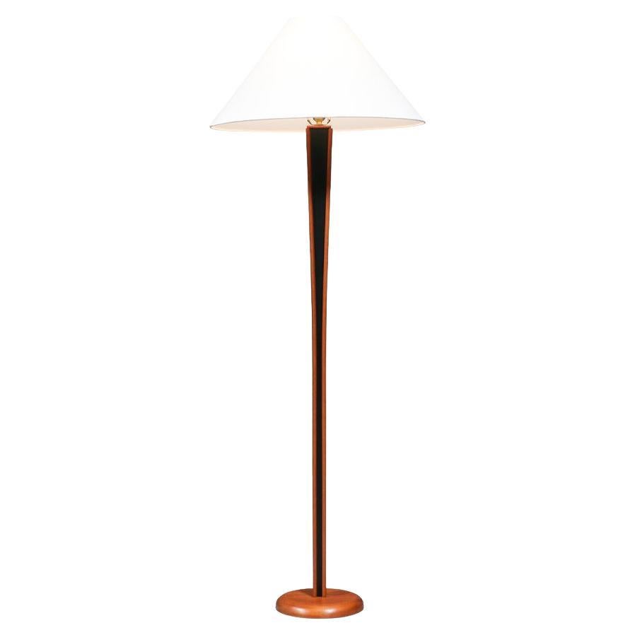 Expertly Restored - Danish Modern Sculptural Teak Floor Lamp w/ Linen Cone Shade For Sale