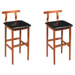 Expertly Restored - Danish Modern Teak & Leather Bar Stools by Korup Stolefabrik