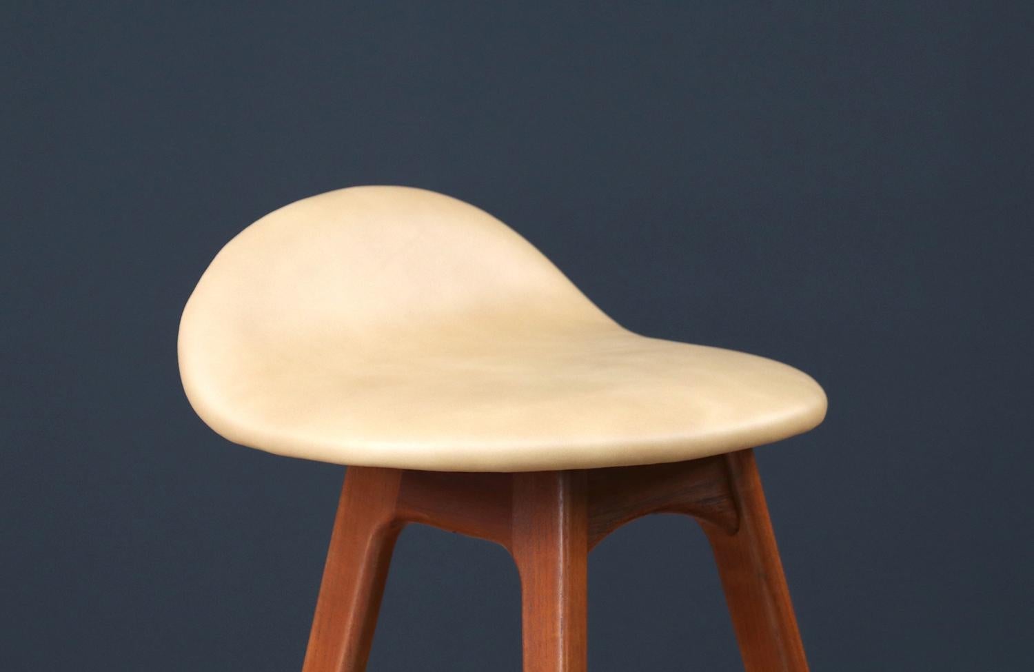 Expertly Restored - Danish Modern Teak & Tan Leather Bar Stools by Erik Buch 3