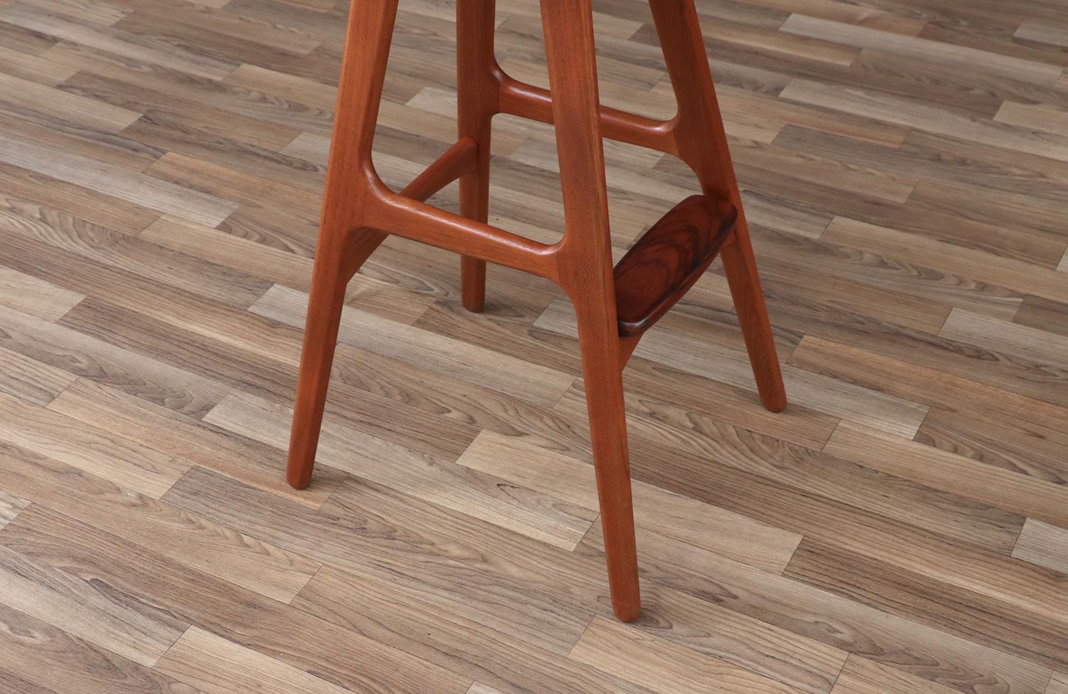 Expertly Restored - Danish Modern Teak & Tan Leather Bar Stools by Erik Buch 4